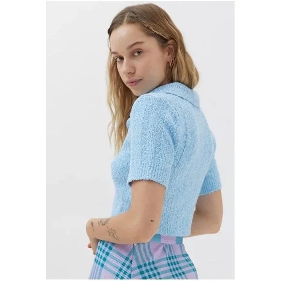 Urban Outfitters Women's Andrea Cropped Sweater Polo Size Large Spring Festival - Picture 2 of 7